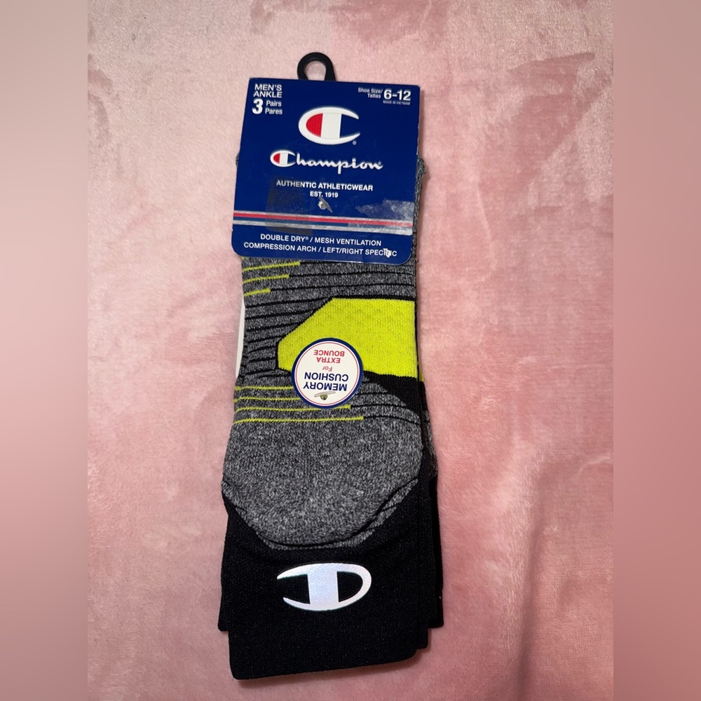 NWT Champion set 3 pair Men's Athletic Socks compression arch size 6-12